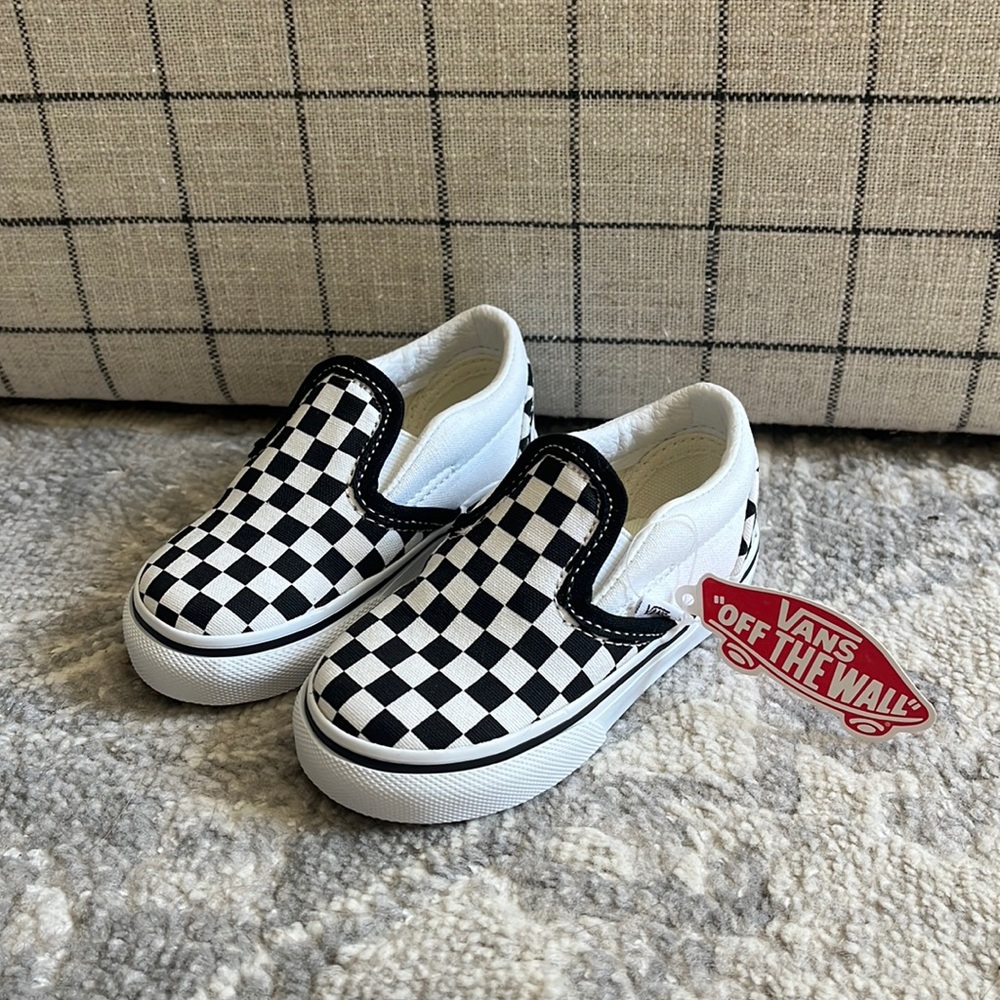 NWT Toddler Checkered Slip On Vans - Size 5